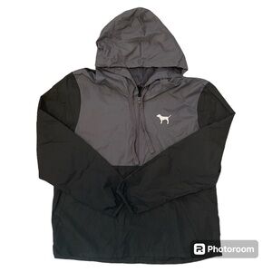 🔴Pink Victoria Secret Black&Gray Quarter Zip Hooded Windbreaker Size M/L